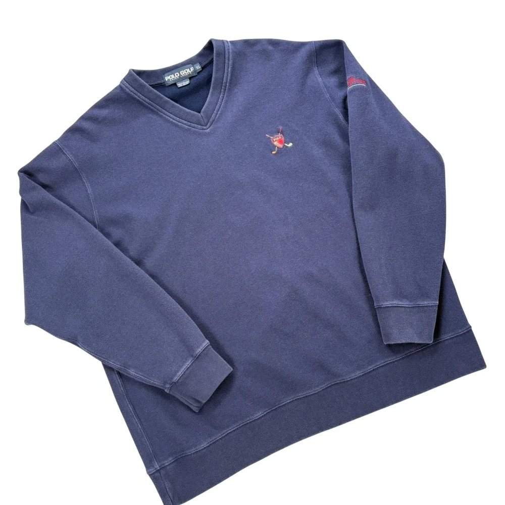 Polo‎ Golf Ralph Lauren Mens XL V-Neck Sweatshirt Navy Blue Embroidered Crest